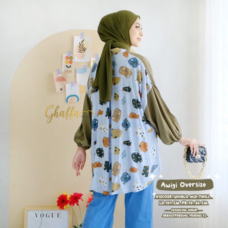 AWIGI OVERSIZE BY GHAFFA THE LABEL / BLOUSE MOTIF WANITA MUSLIMAH / rayon viscose adem