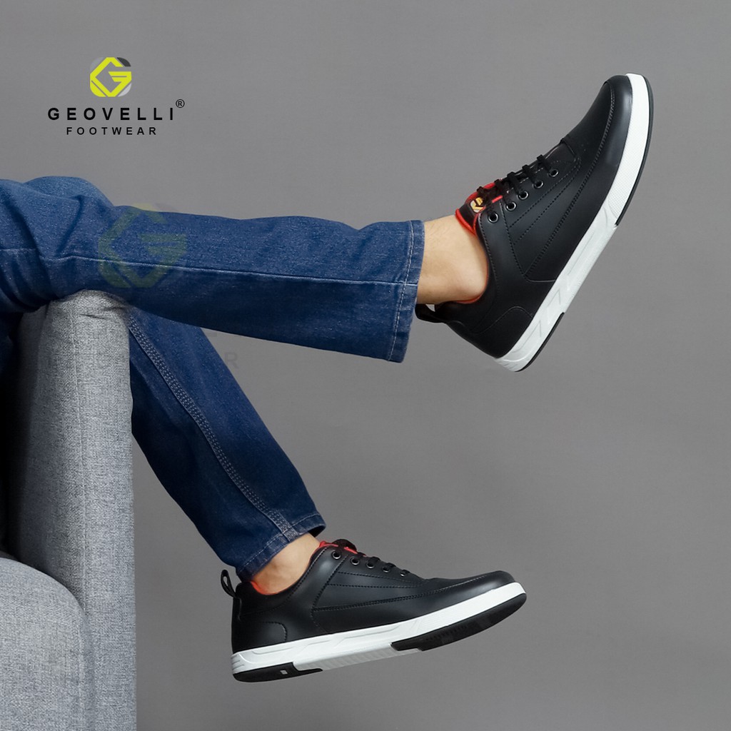 Sepatu Sneaker Pria Hitam Keren Gvl. Geovelli Sepatu Sneaker Pria Cocok Untuk Sekolah Kuliah Kerja