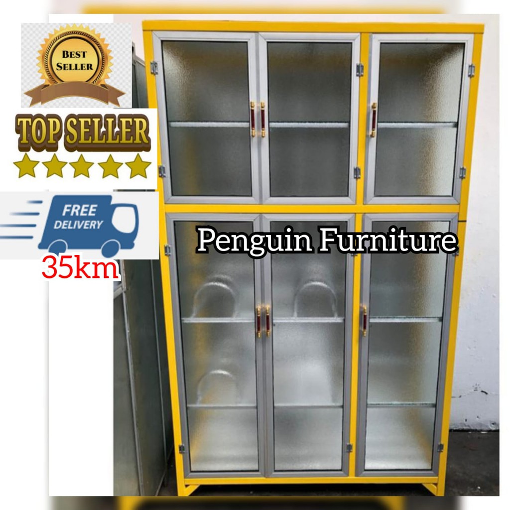 Rak Piring Full Box 3 Pintu Bawah Plat / Rak Piring Full Box Aluminium - Merah