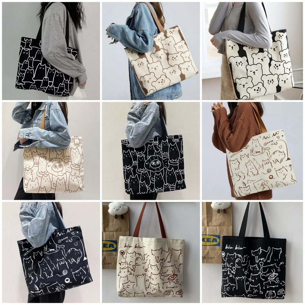 (PAKAI RESLETING) Tote bag wanita fullprint bigsize ( Toko Uci)