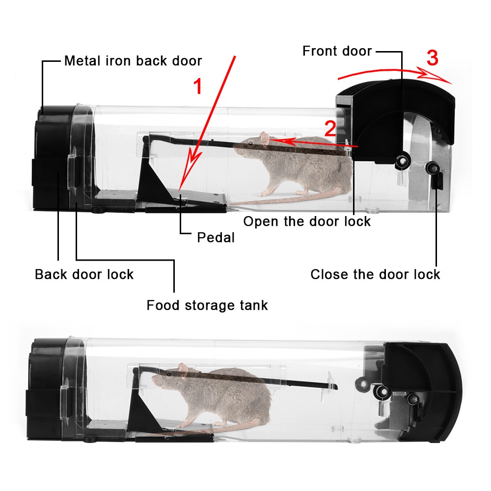 Huntermoon Jebakan Perangkap Tikus Mouse Trap Cage - HU2050 Warna Hitam Reusable Mouse Trap No Kill Rats Cage Mousetrap Smart Mouse Trap For Mice Catcher Automatic Rat Traps Pet Control