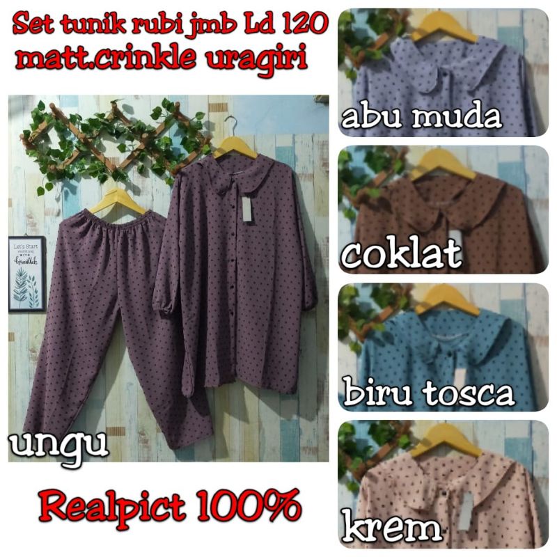 LD 120 SETELAN TUNIK RUBIAH JUMBO/SETCEL TUNIK AIRFLOW URAGIRI JUMBO