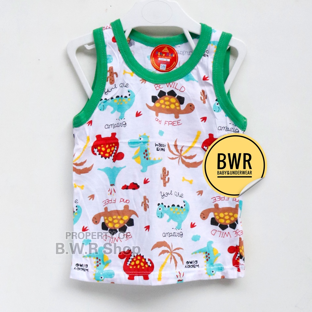 [ 6pc ] Singlet Anak AGREE Kids SM 012 / Kaos Dalam Anak Singlet PUTIH Motif Dino Kutung | Bwr