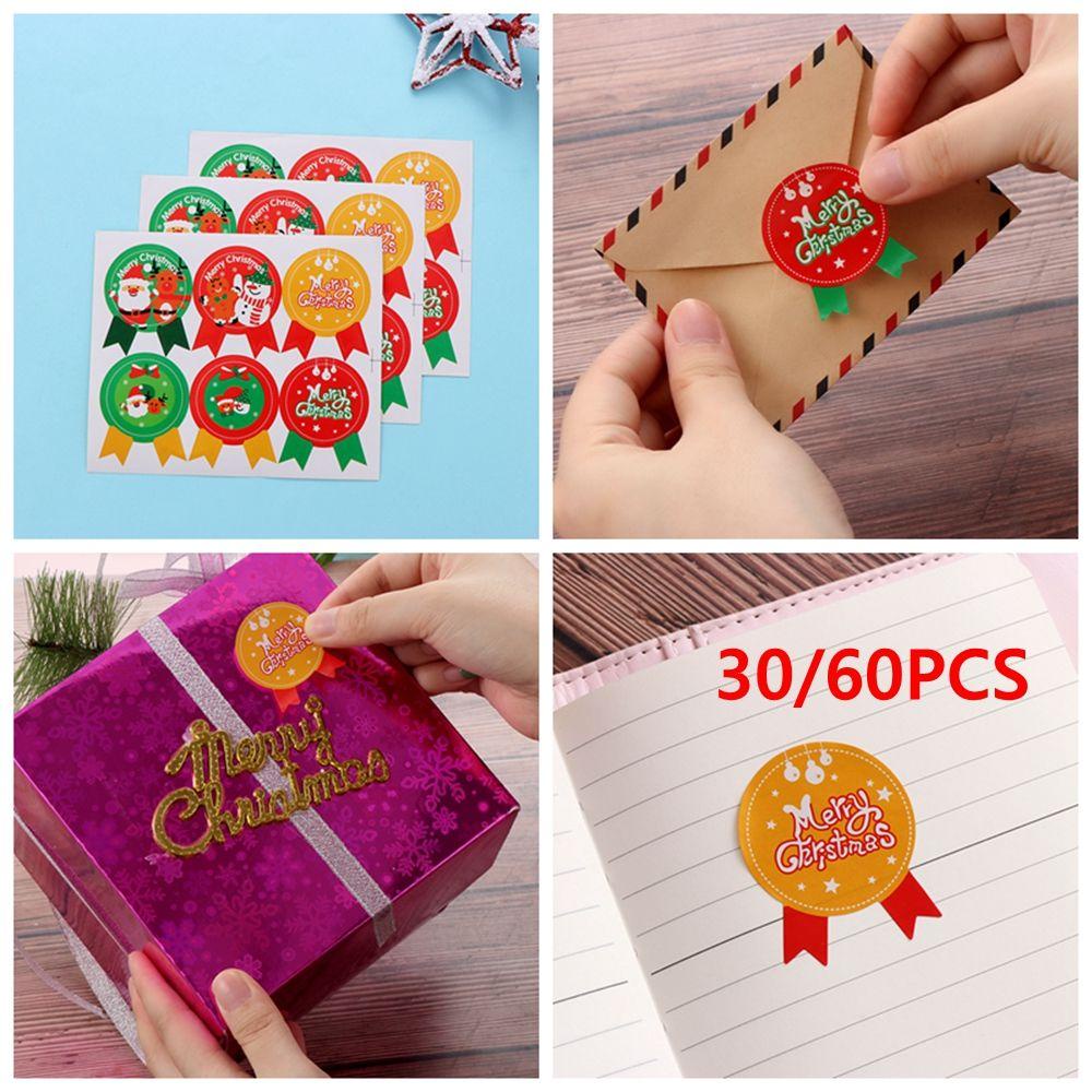 Solighter Kertas Hadiah Stiker DIY Perlengkapan Pesta Biskuit Kotak Hadiah Festival Dekorasi Sealing Craft Merry Christmas