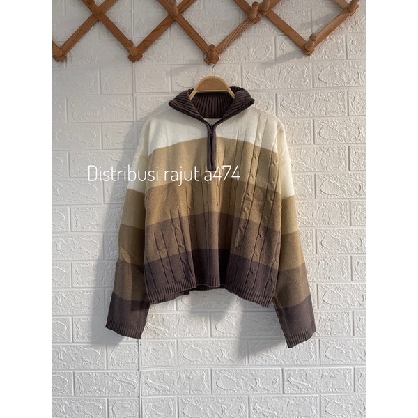 SWEATER ZIPPER  RESLETING KERANG TINGGI V NECK KDI LOLIPOP