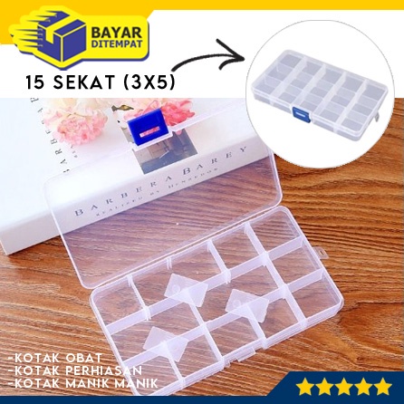 Tempat Kotak Obat 10 Sekat Mini Kapsul Monte Kancing Manik Perhiasan Penyimpanan Plastik (2x5)