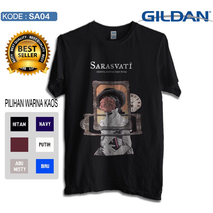 Kaos sarasvati cerita kertas dan pena original gildan softstyle sa04a