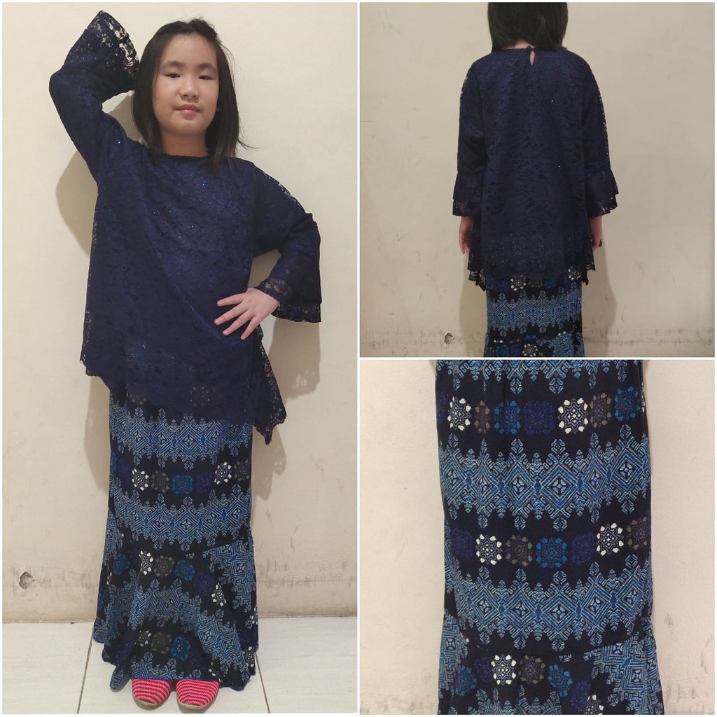 Stelan Atasan Lina Kebaya Kartini Blouse Brukat Dan Rok Duyung Batik Jumbo Anak Perempuan