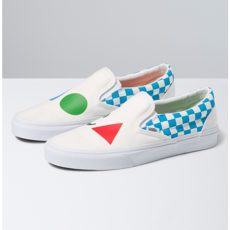 SALE DISKON! VANS SLIP-ON X MOCA LOGO CYAN “WHITE” 100% ORIGINAL BNIB