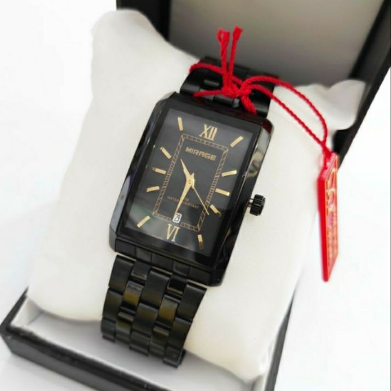 jam tangan pria/wanita;MIRAGE M8577BSP-Lsegi hitam full~ORIGINAL WATER RESISTANT~TGL~STAINLEES