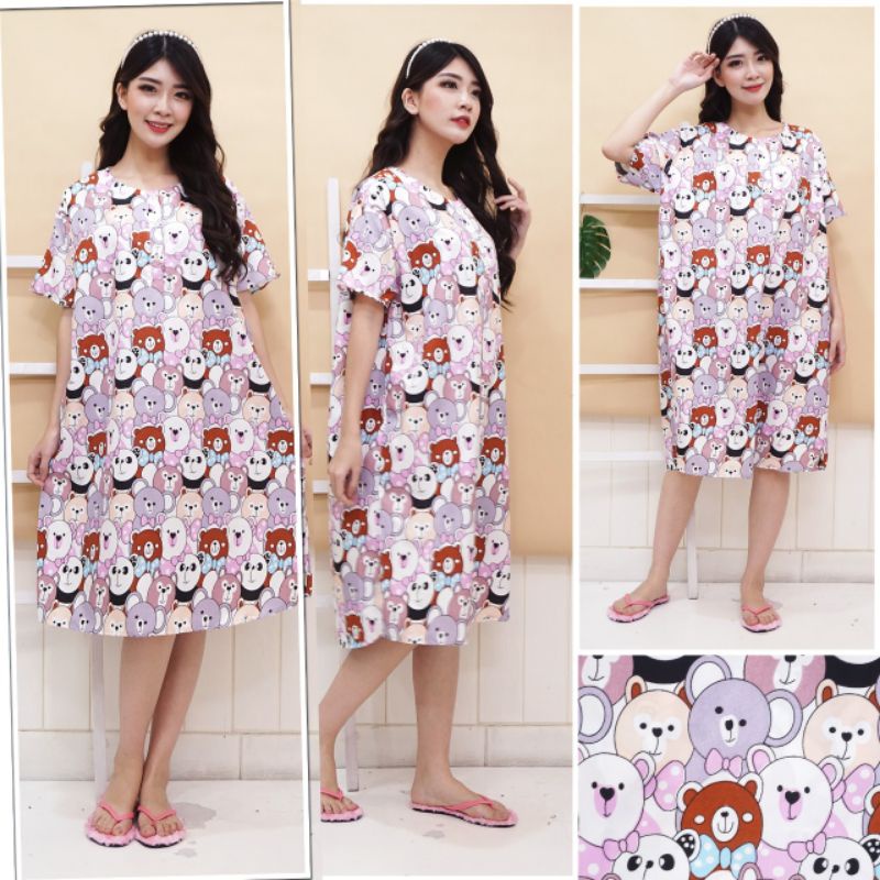 DASTER JUMBO LD 120 KATUN KARAKTER KANCING DEPAN BUSUI BUMIL LENGAN PENDEK GUDANG_DASTER_PEKALONGAN-JB BERUANG KUMPUL