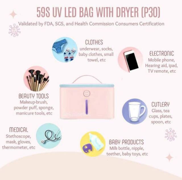 Ready - 59S P30 UVC UV LED Leather Portable Sterilizer bag with dryer tas UV dengan pengering