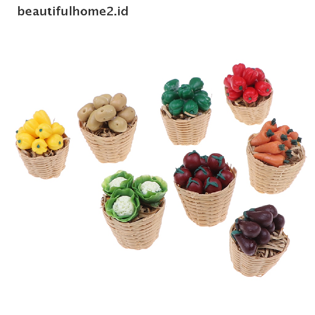 (beautifulhome2.id) Mainan Miniatur Keranjang Bambu + Sayuran Skala 1: 12 Untuk Aksesoris Rumah Boneka