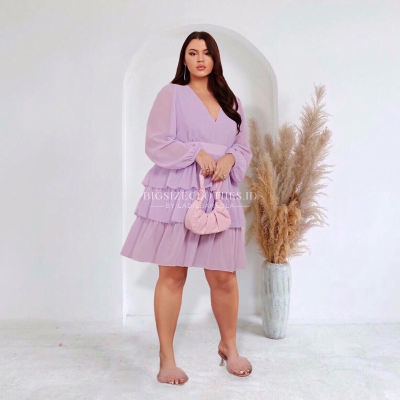 LULA DRESS - Dres pesta chiffon wanita v neck ruffle layer dress sifon dress big size jumbo ukuran b