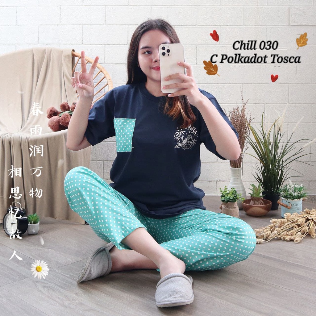 IZANY Piyama Dewasa Size S/ CP Atasan kaos Tebal-CHILL 030 POLKA TOSC