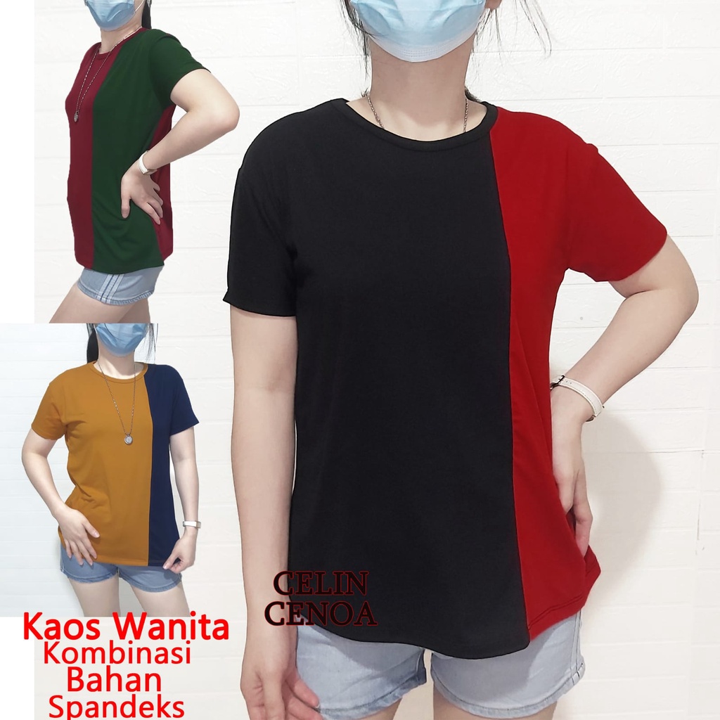 kaos wanita atasan wanita kombinasi t shirt wanita kaos oblong