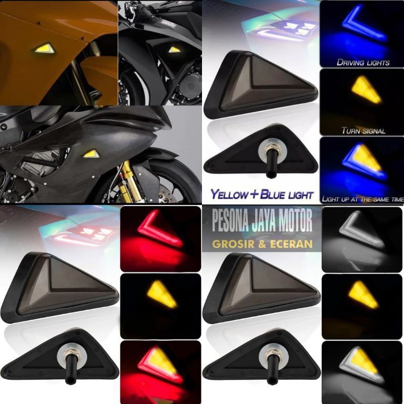 Sein Tempel Lampu Sen Tempel Segitiga Neon 2 Mode Universal R15,Cbr150r,Gsx,Ninja,R25/Ninja250 KING DIAMOND89