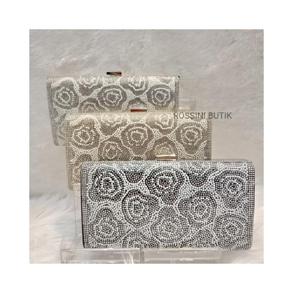 Tas Pesta Import Clutch Pesta Import Tas Fashion Wanita ROSE PEARL - SILVER