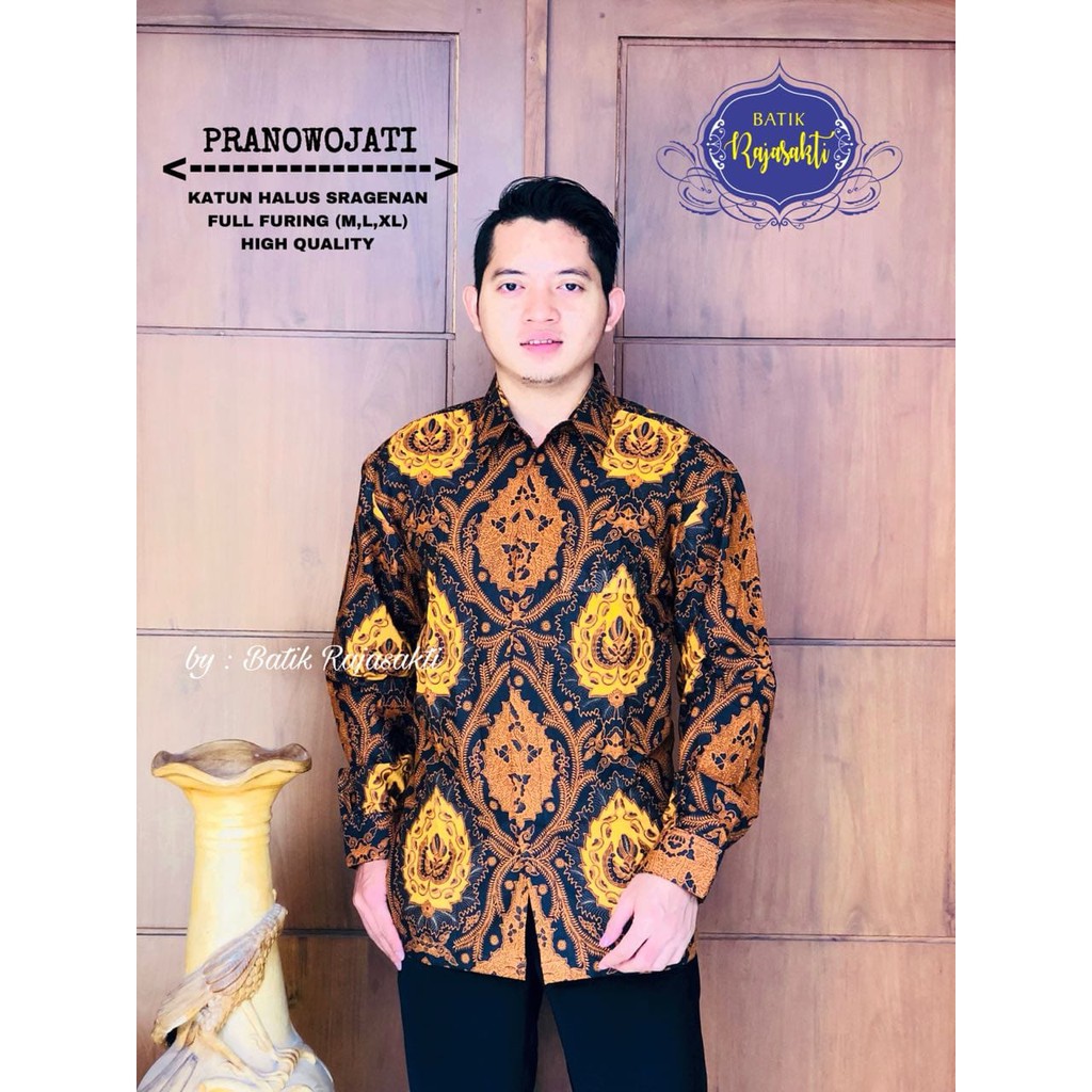 PRANOWOJATI Kemeja Batik Pria Lengan Panjang Katun Halus FULL FURING Rajasakti