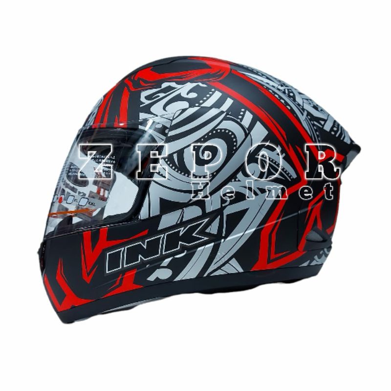 Helm INK CL MAX Motif Seri 8 Black Matt Red Flou Original SNI DOT Full Face