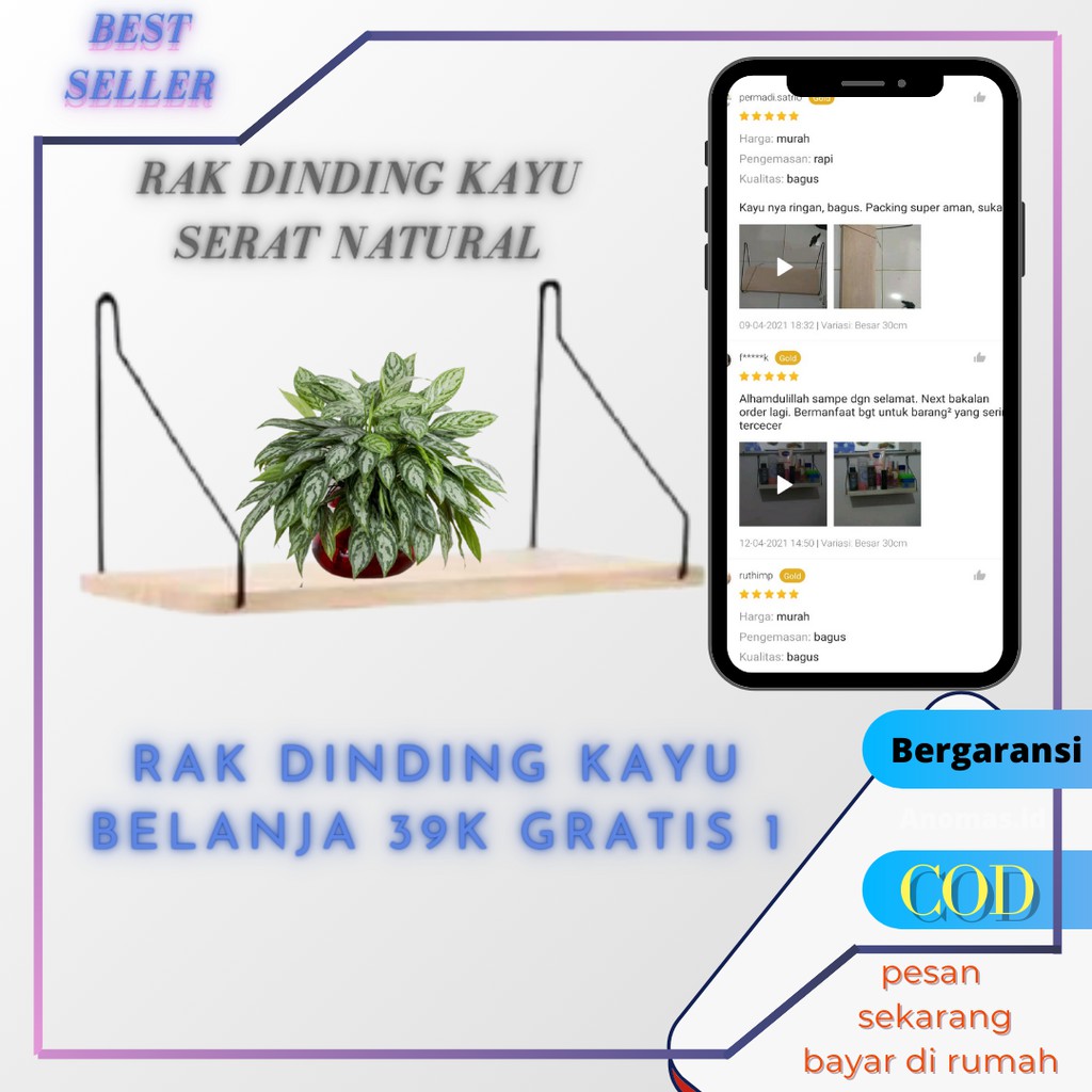 Rak dinding kayu besi gantung minimalis - Rak Kayu Susun gantung tembok - Rak tanaman dinding berkua