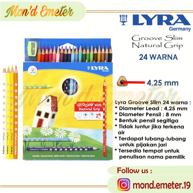

Lyra Groove Slim Natural Grip Pencil Color 24 Pensil Warna Triangular - Alat Tulis - Stationery