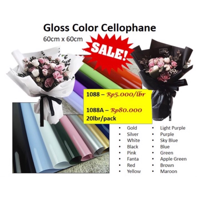 

Gloss Color Cellophane 20lbr Kertas bunga barang florist paper wrap