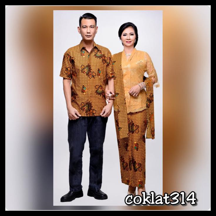 Baju Couple Batik 314 Sarimbit Pria Wanita Dress Pola Kawung Sogan - Pria 4L
