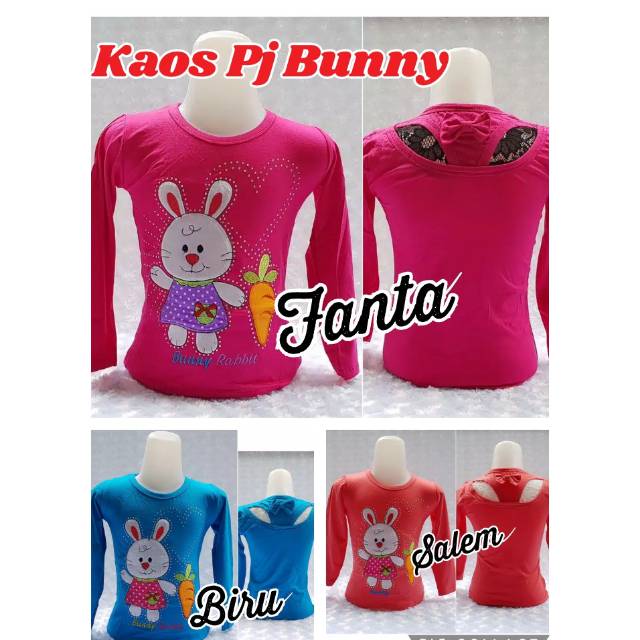 Kaos anak lengan panjang 1-5 tahun bordir payet bunny off shoulder merk nona