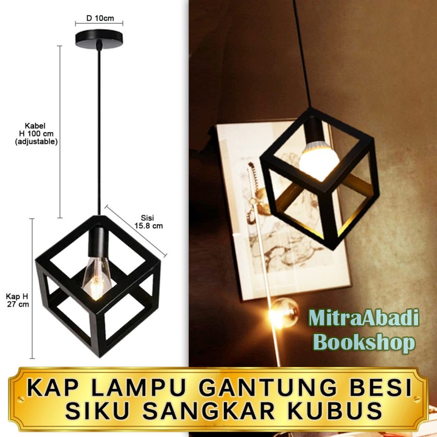 Kap Lampu Gantung Besi Siku Sangkar Kubus Cafe Vintage Edison