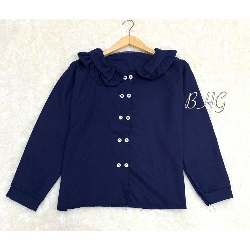 1 KG 6 PCS | DELONIX TOP / ATASAN WANITA / PUFF LENGAN BALON KERUT / KEMEJA WANITA / FASHION MURAH-DELONIX TOP NAVY