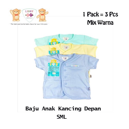 3 PCS LIBBY BAJU PENDEK ANAK WARNA POLOS UKURAN NB S M L 2L XL XXL