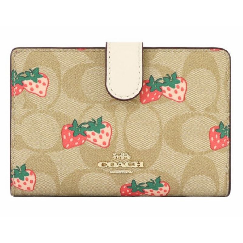 Coach Medium Corner Zip Wallet In Signature With Strawberry (C91838)