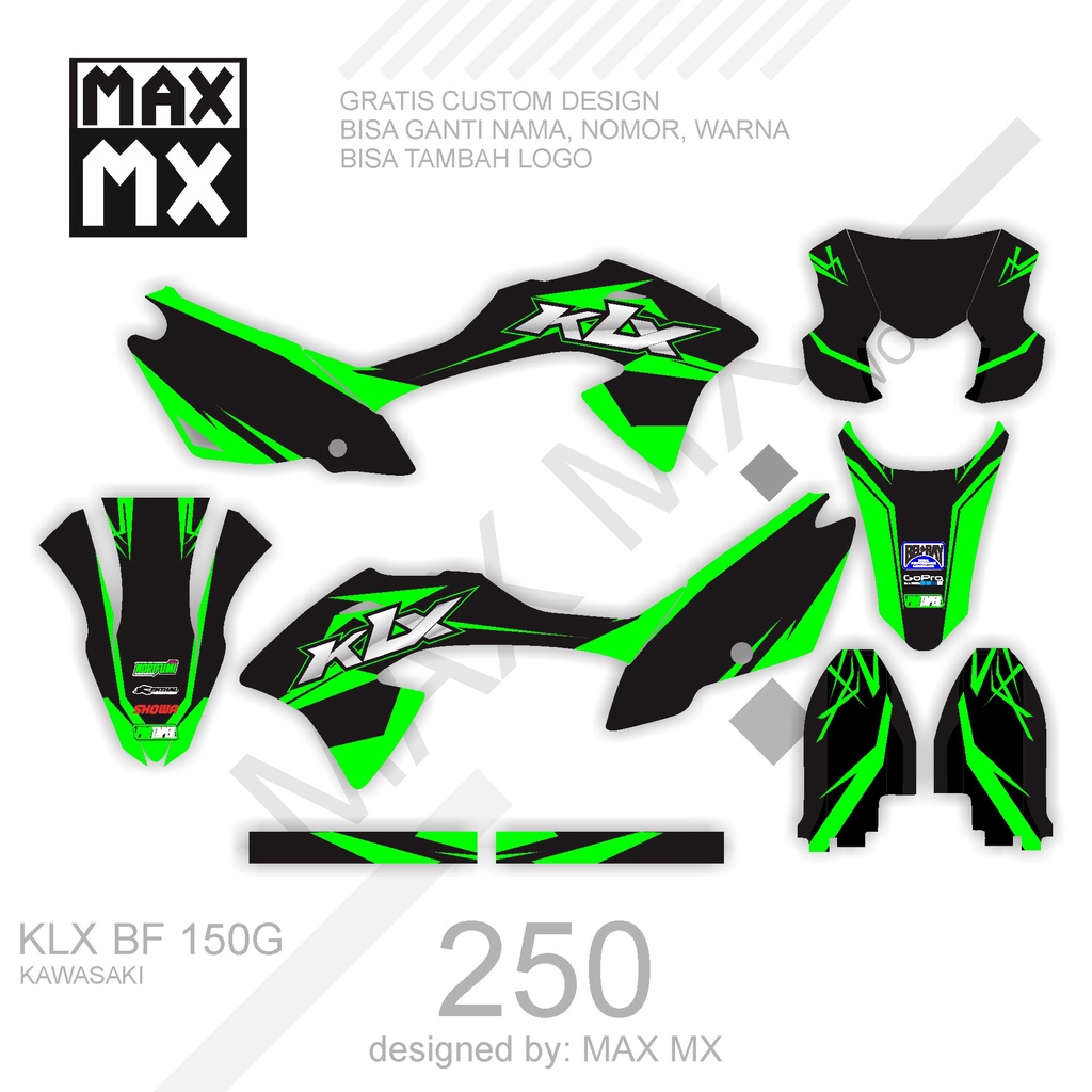 DECAL STIKER MOTOR KLX BF 150 G MOTIF HITAM HIJAU SIMPLE