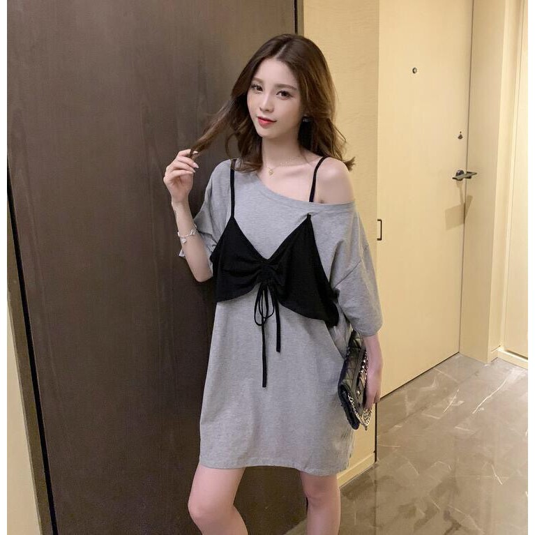 KDR-11 dress casual terusan wanita import korea jepang hitam fake layer