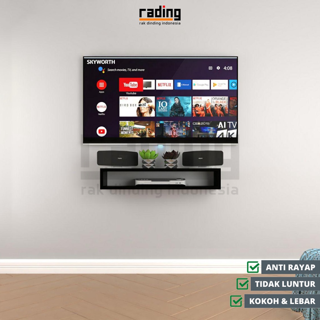 Rak TV Buffet Minimalis Modern Tempel Meja Gantung Dekorasi Dinding Ambalan Kayu Kotak Laci Serbagun