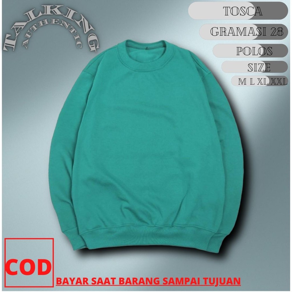 Sweater Polos Cowok Cewek Hijau Tosca Crewneck Unisex Premium Basic Tebal Higt Quality Bigsize