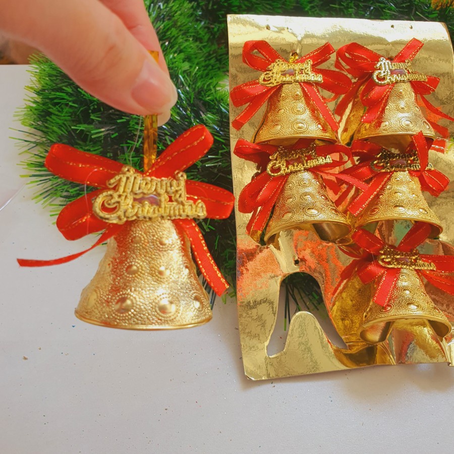 Lonceng Natal Set isi 6 Merah Gold Hiasan Parcel Kado Christmas Bell