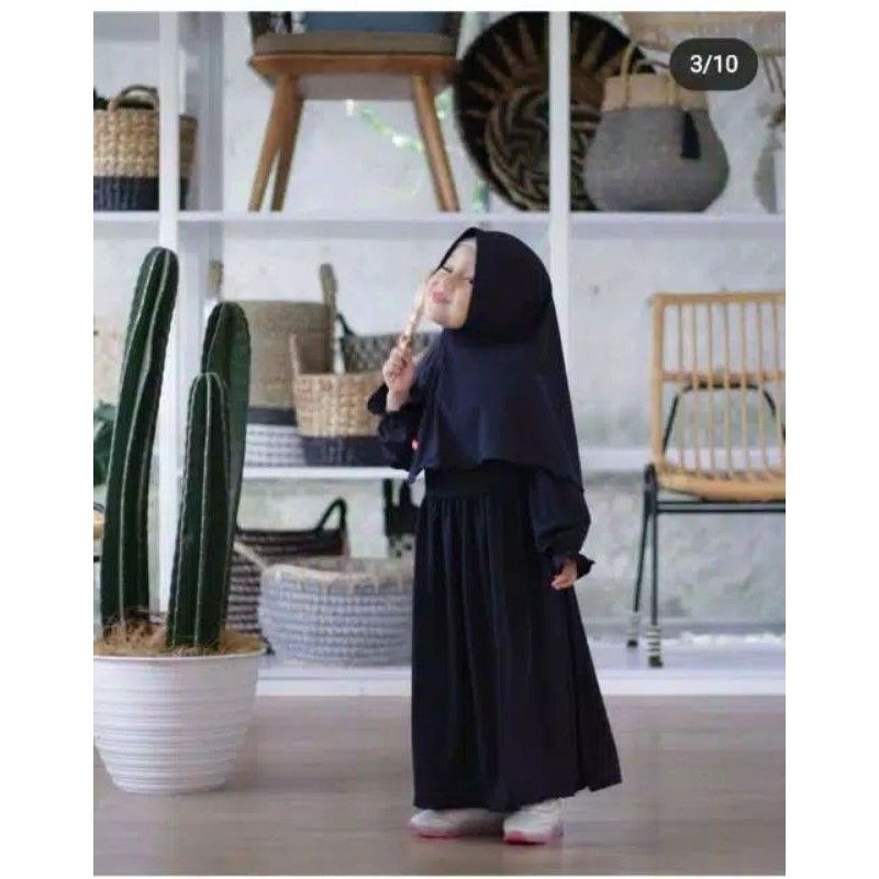 Gamis Aira Set Hijab Anak Perempuan Usia 2-7 Tahun |Setelan Busana Bju Syari Bayi Terbaru 3-5 Thn |Stelan Pakaian Tanggung Little Pineapple Baju Muslim Lucu