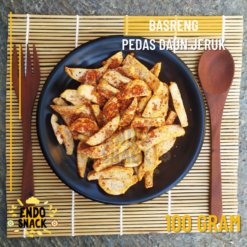 100 Gr Basreng Bandung Baso Goreng Pedas Daun Jeruk Kemasan