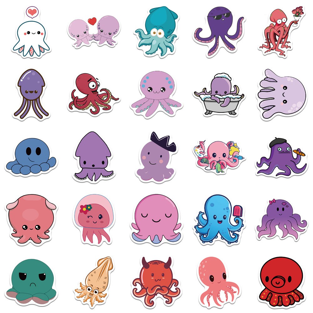 50PCS Octopus Anime Stickers Pack Cute Cool Cartoon Animal Funny Sticker for Kids Toys DIY Scrapbook Decoration Decals Gift