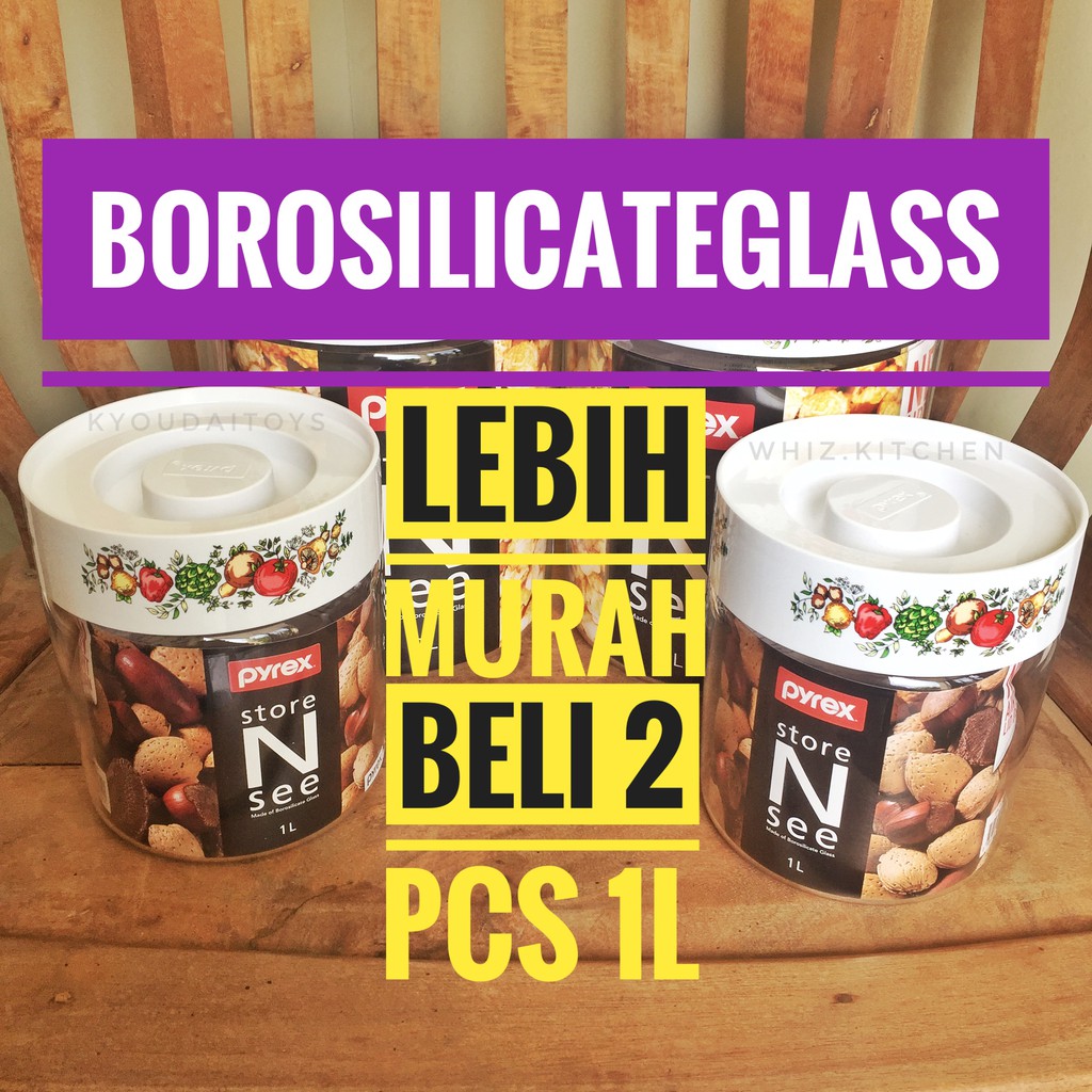 Paket 2 Pcs Toples PYREX 1L 1 Liter Store N See Kedap Udara 7024-8