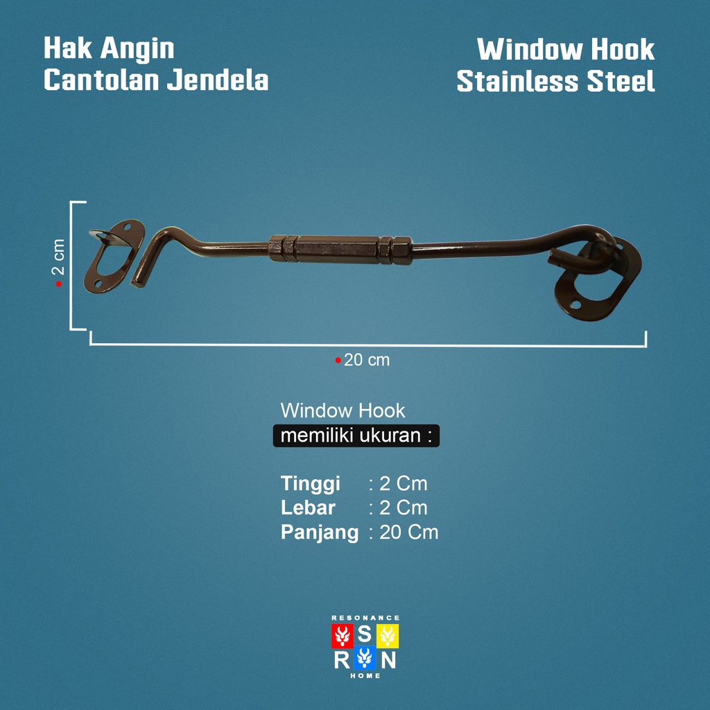 Hak Angin Segi Coating Cokelat / Cantolan Penahan Jendela 8 Inch / 20cm Window Hook Resonance Home