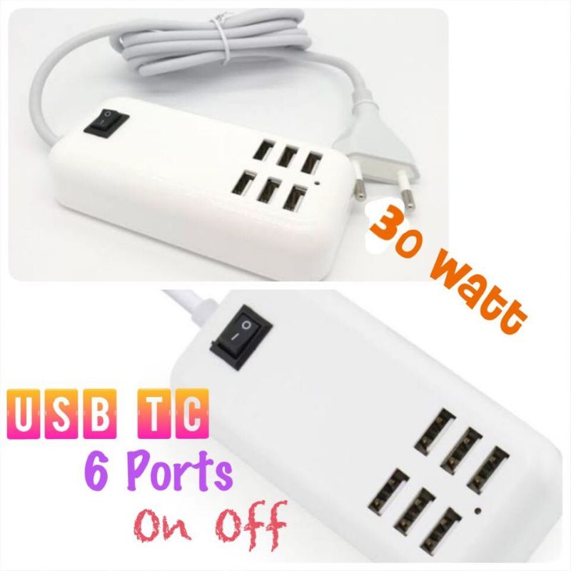 USB TC 4 HOLE / 6 HOLE / Adaptor  Charger Usb 6port 20W For Samsung Iphon Asus Xiaomi Asus Oppo