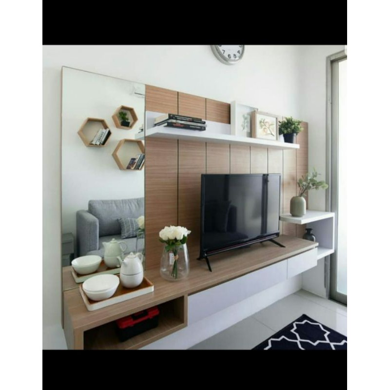 Backdrop TV wardrobe TV LED Lemari Gantung TV Kayu HPL custom Rak TV Meja TV ukuran 180 x 220