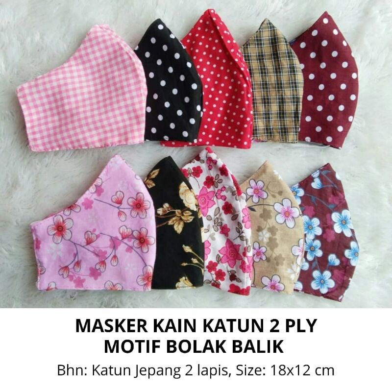 Masker Kain Duckbill Katun Motif Bolak Balik (Headloop/Hijab &amp; Earloop) Murah, Adem