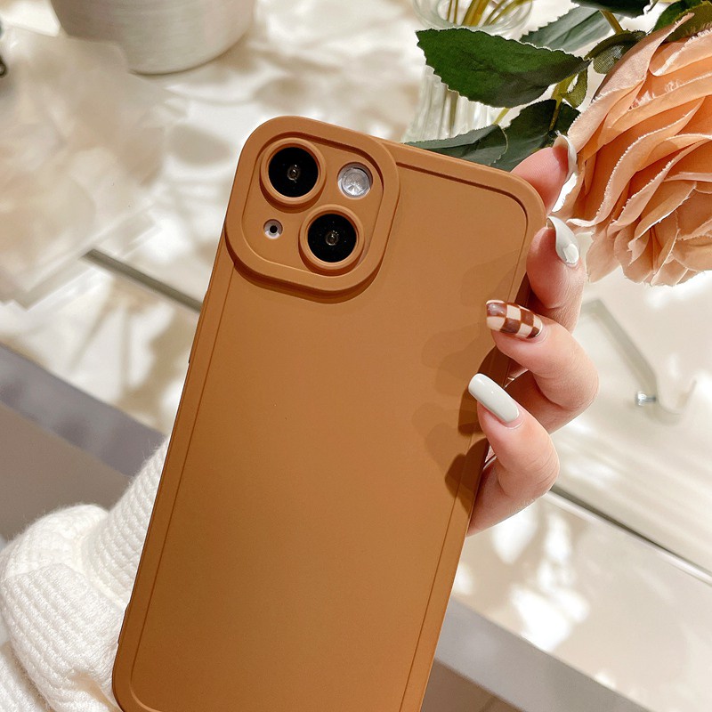 Korean Style！Pure Brown Color Soft Silicon Case iP iPhone 7 8 + Plus X XR SE 2020 XS Max 11 12 13 Pro Max Camera Protector