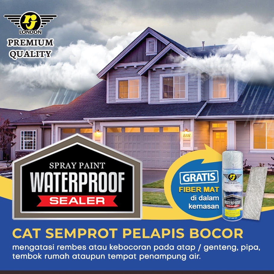 Cat Semprot Pelapis Bocor / Spray Paint WATERPROOF SEALER Grey RJ London Anti Bocor / Atasi Kebocoran Atap Rumah Genteng Tembok Pipa dan Lainnya (400cc)