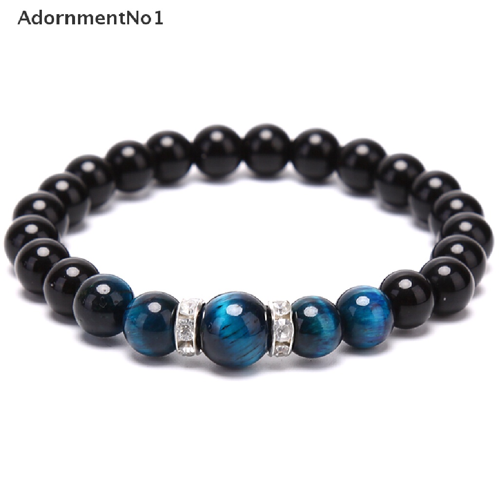 (AdornmentNo1) Gelang Tangan Manik-Manik Batu Obsidian Tiger Eye Hitam Untuk Pria