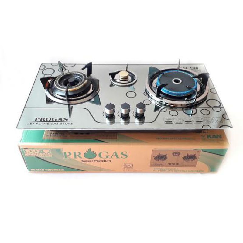 Kompor Tanam Kaca 3 Tungku PROGAS PG-333 Mix Bara Infrared